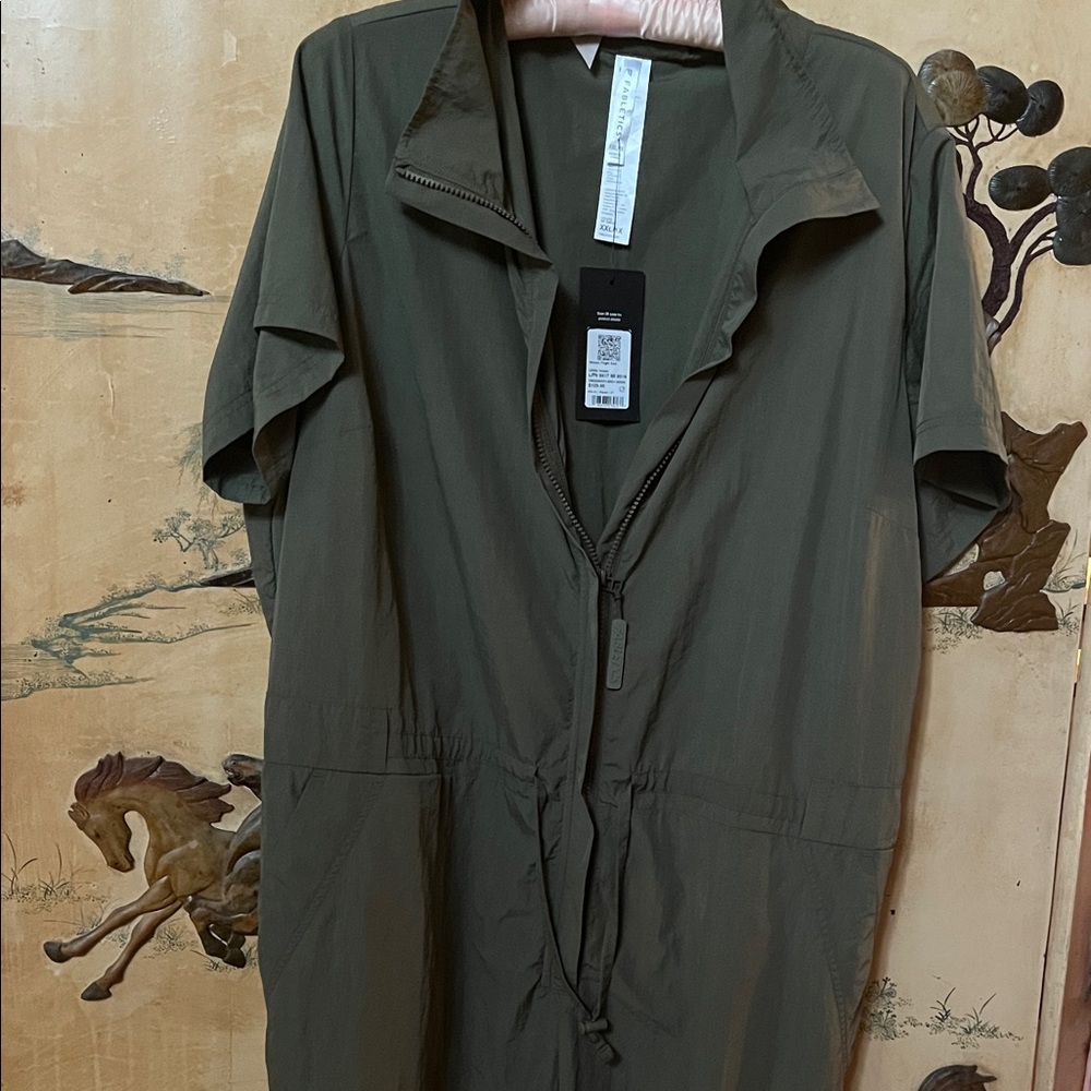 Fabletics Army Green Jumpsuit with Zipper